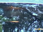 Blonde Pissing - Naughty housewife cleans the car with her golden pee 16/16