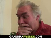 Old grandma in black stockings gives head and rides 10/16