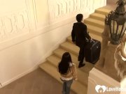 Two brunette girls making out and pleasing him 2/16