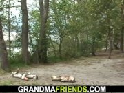 Old grandma and teen boys 3some outdoors 1/16