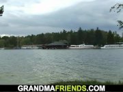 Old grandma and teen boys 3some outdoors 5/16