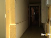 Brunette babe is looking for somewhere to pee but cant unlock the door and 1/16