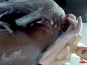 Redheaded Sluts Showers With Her Nylons On As She Rubs Her Twat 11/16