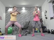 Fitness Rooms Big butt lesbians get hot and horny 1/16