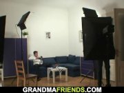 Chubby old woman double dicked on photosession 2/16