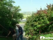 Public banging a gorgeous brunette in the outdoors 2/16