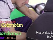 Fitness Rooms Sexy Colombian with amazing natural body fucks lucky handyman 1/16