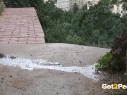 Blonde nearly gets caught wetting her panties in public 15/16