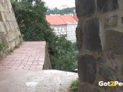 Blonde nearly gets caught wetting her panties in public 2/16