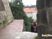Blonde nearly gets caught wetting her panties in public 3/16
