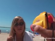 Amateur blonde masturbates then fucked outside by a big cock 1/16