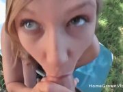 Amateur blonde masturbates then fucked outside by a big cock 13/16