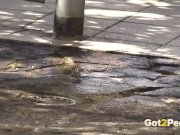 Redhead pees over her balcony in the city 16/16