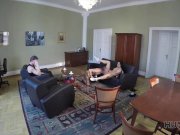 HUNT4K. Cuckold let another guy penetrate his GF all over black sofa 11/16