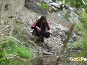 Desperate to pee brunette relieves herself 14/16