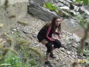 Desperate to pee brunette relieves herself 3/16