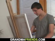 Two young dudes fuck nude old woman 2/16