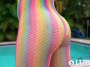 LUBED Soaking Lubed UP Rainbow Fishnet FUCK 1/16
