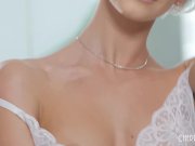 Petite Blonde Strips & Exposes Her Perfectly Shaved Pussy While She Cums 2/16