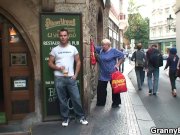 Busty blonde granny pleases an young guy 1/16