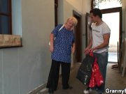 Busty blonde granny pleases an young guy 4/16