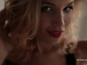 Beautiful blonde amateur hottie wearing red panties teasing in POV video 8/16