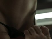 Delicate blonde cutie teasing in sexy black lingerie 9/16