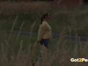 Blonde teen pisses on a building site to relieve pee desperation 16/16