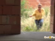 Blonde teen pisses on a building site to relieve pee desperation 3/16