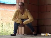Blonde teen pisses on a building site to relieve pee desperation 7/16
