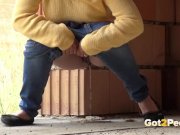 Blonde teen pisses on a building site to relieve pee desperation 8/16