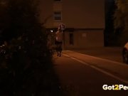 This hottie is nearly CAUGHT pissing in public in the city! 15/16