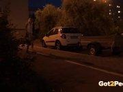 This hottie is nearly CAUGHT pissing in public in the city! 2/16