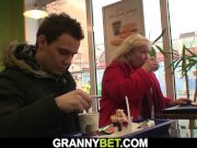 Blonde big boobs old grandma picked up in the cafe 2/16