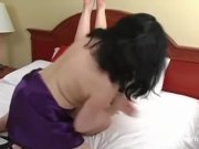 Two thick and busty lesbians toy each other in bed 9/16