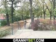 Younger dude helps injured big tits old grandma 4/16