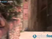 Redhead in pantyhose upskirt in public 14/16