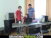 Office mature woman swallows two cocks at once 7/16