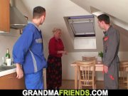 Two repairmen fuck old blonde grandma 11/16