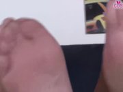 Redhead cowgirl in pantyhose gives herself a foot massage 13/16