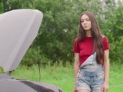 Sexy chick waits for help and a bright orgasm in doggy style 2/16