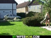 Old busty blonde mother inlaw rides his cock outside 3/16
