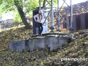 Daring girls pee on the frequented pathway and are seen by passers-by 7/16