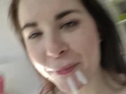 Tattooed and Pierced Brunette Rides Cock 12/16