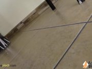 Teenage girl smokes a cigarette while showing her feet 1/16