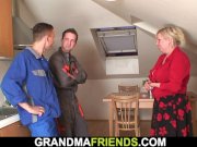 Old blonde grandma please two repairmen 10/16
