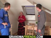 Old blonde grandma please two repairmen 11/16