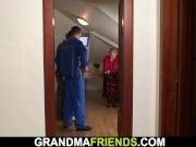Old blonde grandma please two repairmen 6/16