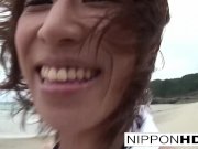 Asian hottie blows her man at the beach 2/16