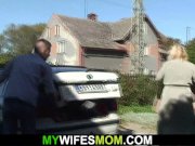 Doggystyle fucking old blonde mother-in-law outdoors 10/16